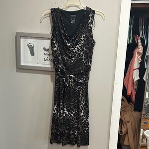 Enfocus Studio Leopard Print Sleeveless Cowl Neck Midi Dress - Black/Brown